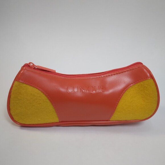 New Vintage Retro Clinique Orange and Yellow PVC/Felt Cosmetic Makeup Bag NWOT - Picture 2 of 10